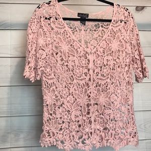 Crochet lace button-down short sleeve cardigan.